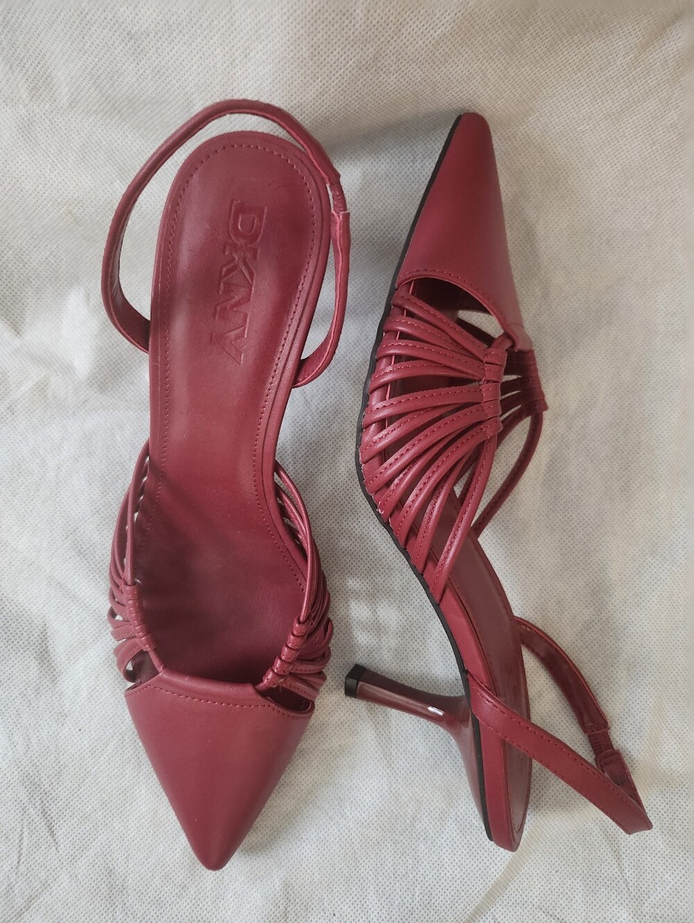 DKNY Women's Gleea Slingback Pointed Toe Woven Heels in red Sz 11
